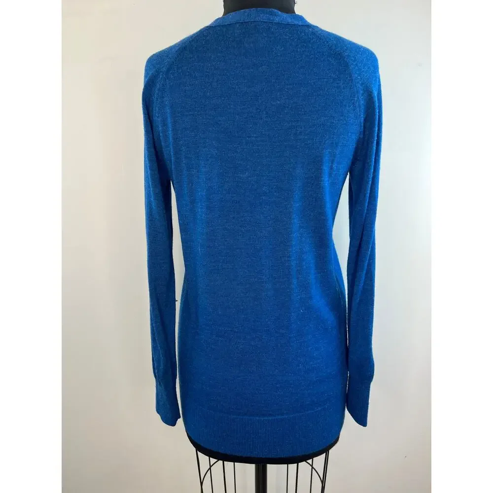 J Crew Classic Merino Wool Long Cardigan Sweater Blue Long Sleeve V-Neck S Small